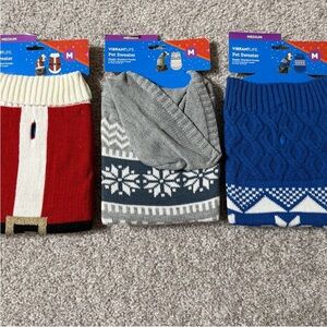 Vibrant Festive Pet Sweater Set in Red, Gray, and Blue
